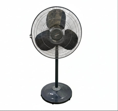 Black standing fan on a white background