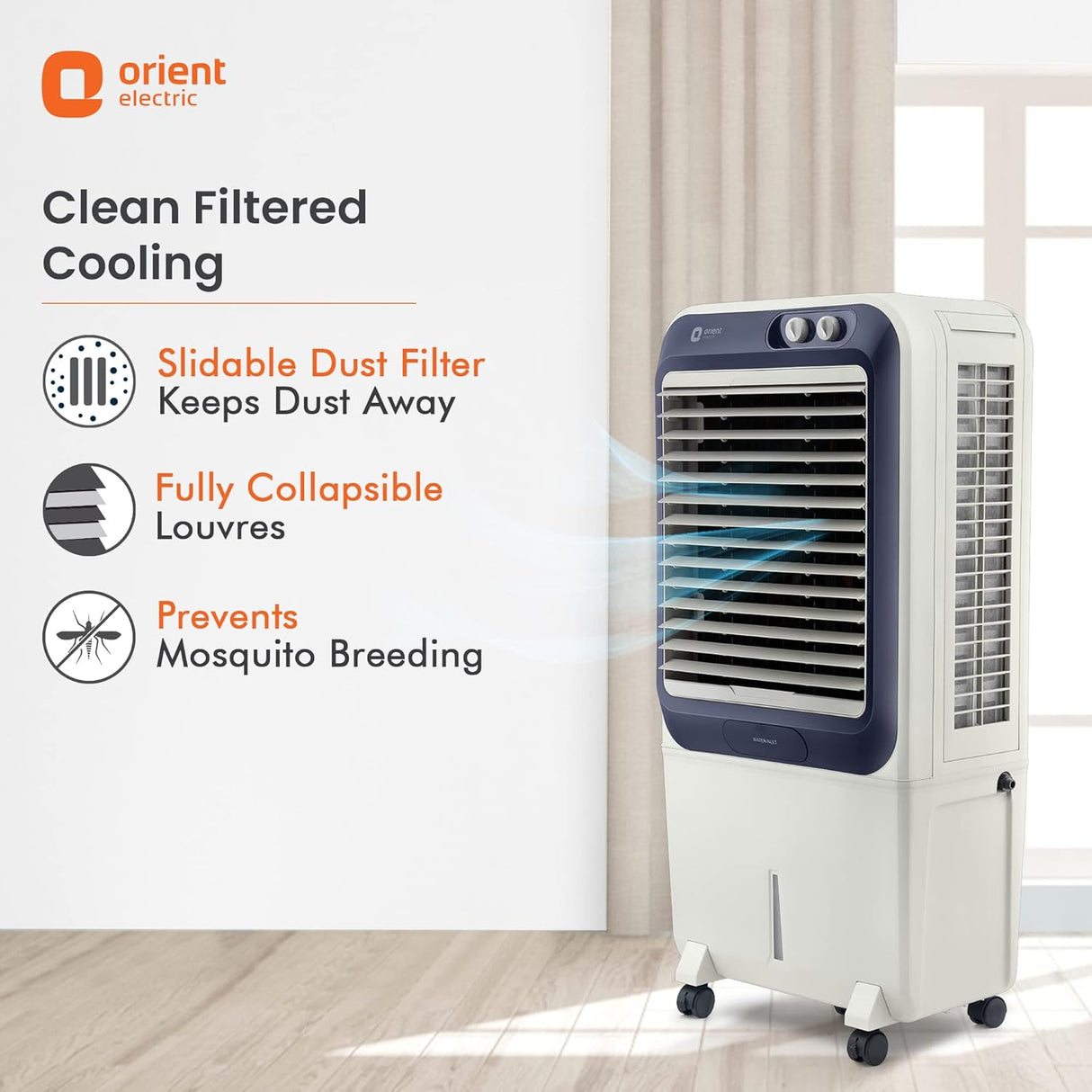 Orient Electric Knight 70L Desert Air Cooler with Densenest Honeycomb pads, Ice chamber, Dust Filter (Grey)