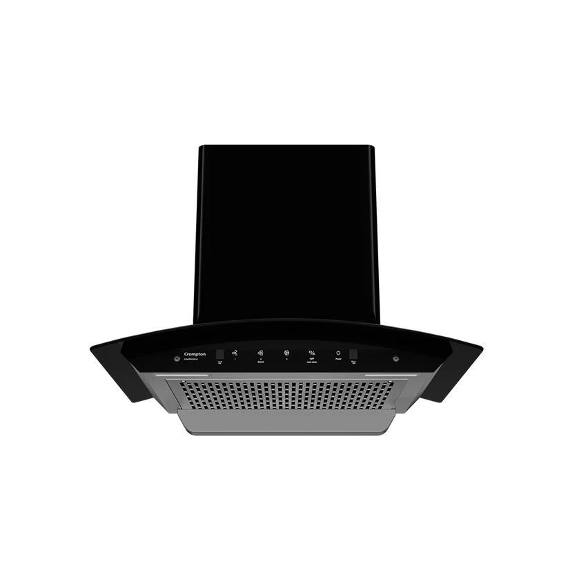 Crompton IntelliMotion 60cm Curved Glass Silent Kitchen Chimney | Baffle Filter, Motion Sensor & Touch Control (Black)