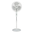 A white Crompton Gale Classic 400mm pedestal fan with a round base and three blades.