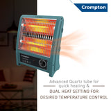 This room heater has dvanced quartz tube for quicking heating and has dual heat setting for desired temperature control 