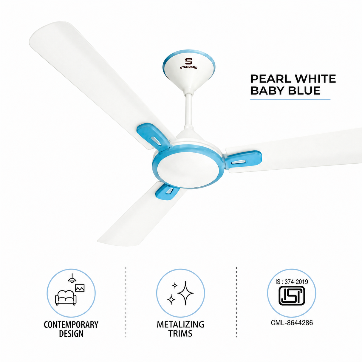 Havells Standard Ripple 1200mm Ceiling Fan (Pearl White Baby Blue)
