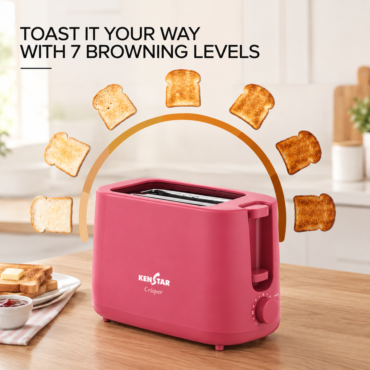 Kenstar CRISPER 2 Slice Pop-Up Toaster for Kitchen (Velvet Red))