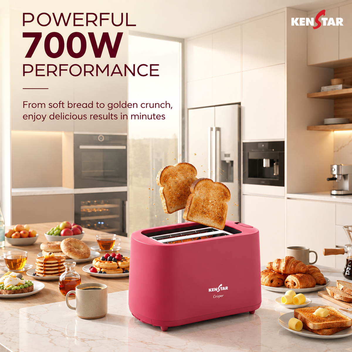 Kenstar CRISPER 2 Slice Pop-Up Toaster for Kitchen (Velvet Red))