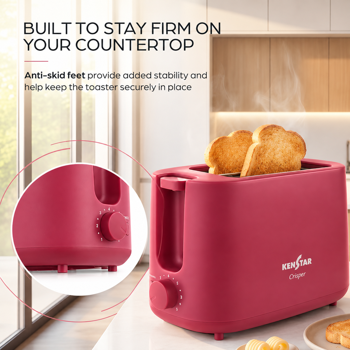Kenstar CRISPER 2 Slice Pop-Up Toaster for Kitchen (Velvet Red))