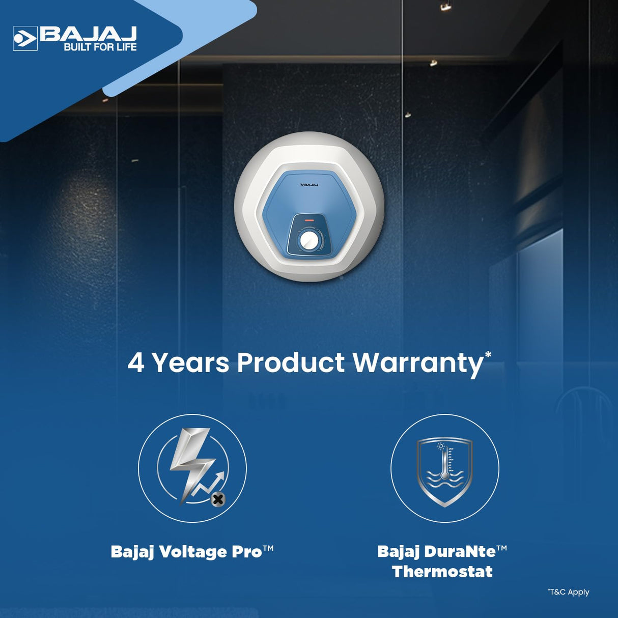 Bajaj Armour series Contempo 10 Litre Storage Water Heater Geyser | White (Free Installation)