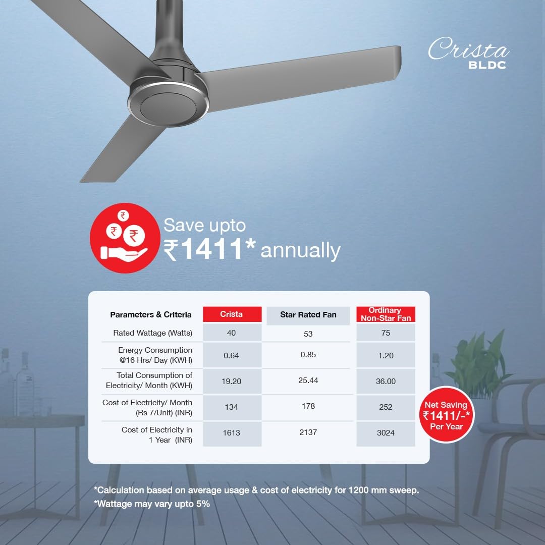 Havells Crista 1200mm BLDC Premium Ceiling Fan (Slate)