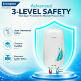 This Crompton geyser has auto thermostat safety , Thermal Cut Out and Pressure Safety Valve 