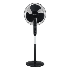 A Crompton Pedestal fan with White background and in black colour pedestal fans