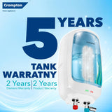 This geyser has 5 Years of warranty on tank ,2 Years element warranty and 2 years product Warranty 