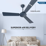 Ceiling fan has superior air delivery with wider blades 