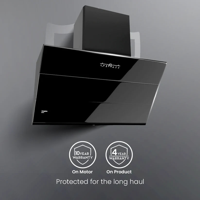 Crompton QuietPro Inclined 75cm Filterless Wall Mounted BLDC Kitchen Chimney (Black)