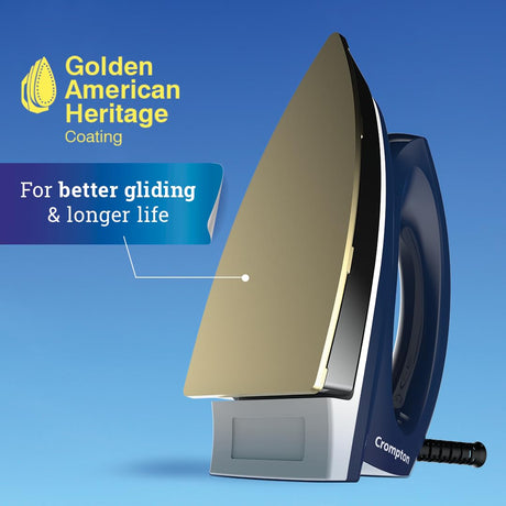 Crompton rhino plus dry iron 1250W has Golden american heritage coating for better gliding and longer life 