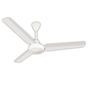 A white Crompton Energion Riviera 1200mm BLDC ceiling fan with five blades and a central motor unit.