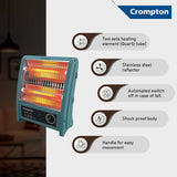 This room heaters has two sets heating element , stainless steel reflector , automated switch off in case of fall , shock prood body. 