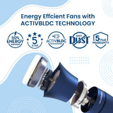 This fan s enegy efficient fans with activ bldc technology,  BEE  5 star rated , Anti Dust and 5 Years Warranty 