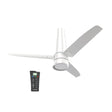 A 1200mm BLDC ceiling fan in pristine white with a remote control.
