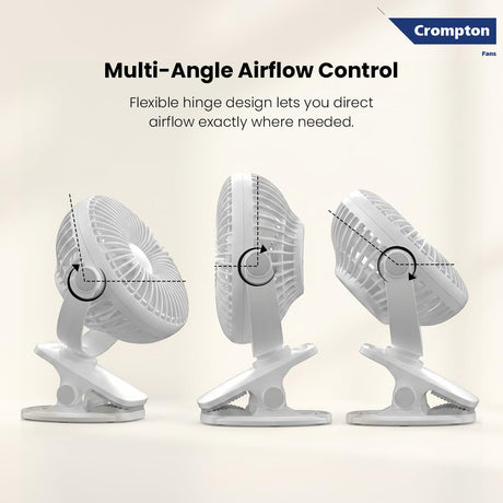 Crompton fan with multi-angle airflow control on a beige background