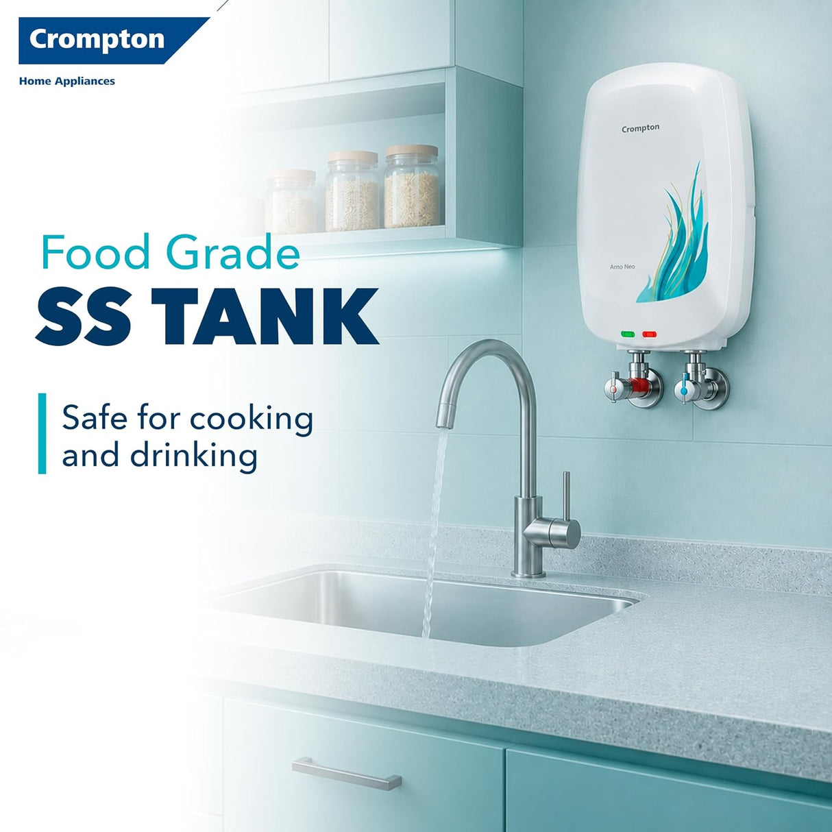 This Gesyer has Food Grade SS Tank which is safe for cooking and drinking 