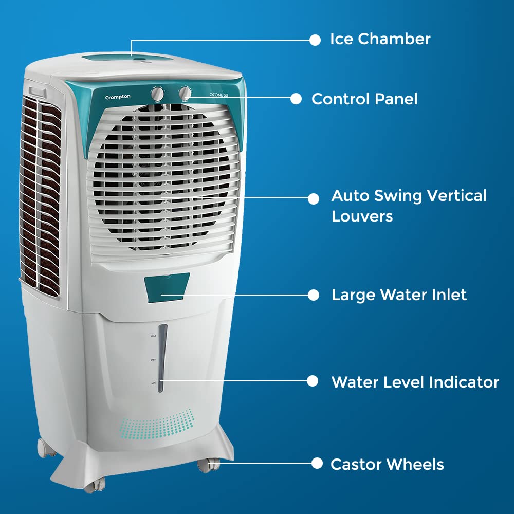 Crompton Ozone 55 Litre Desert Air Cooler (White & Teal)