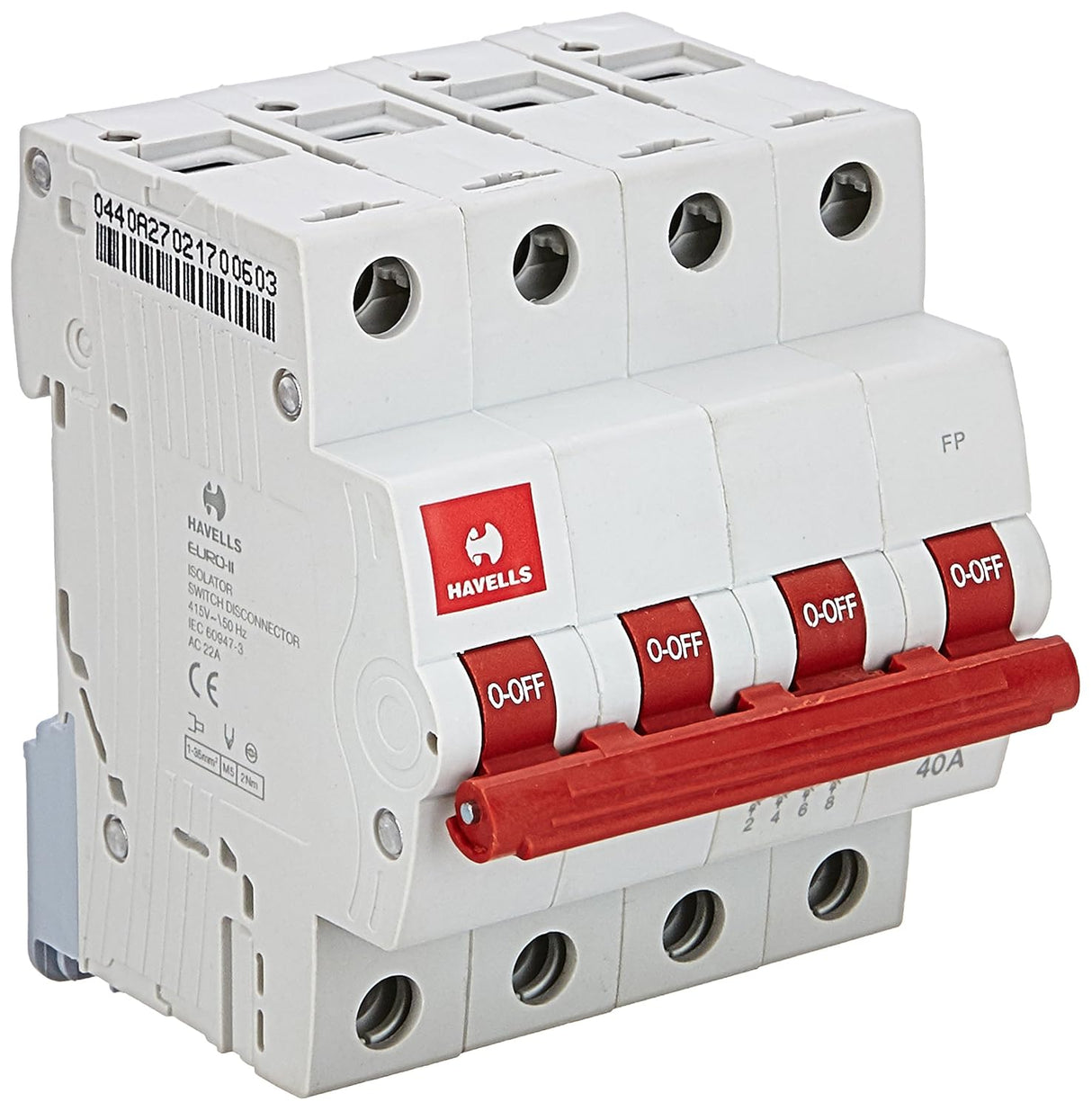 Havells DHMGCTNF063 PVC Plastic 63A MCB TPN C Curve (White)
