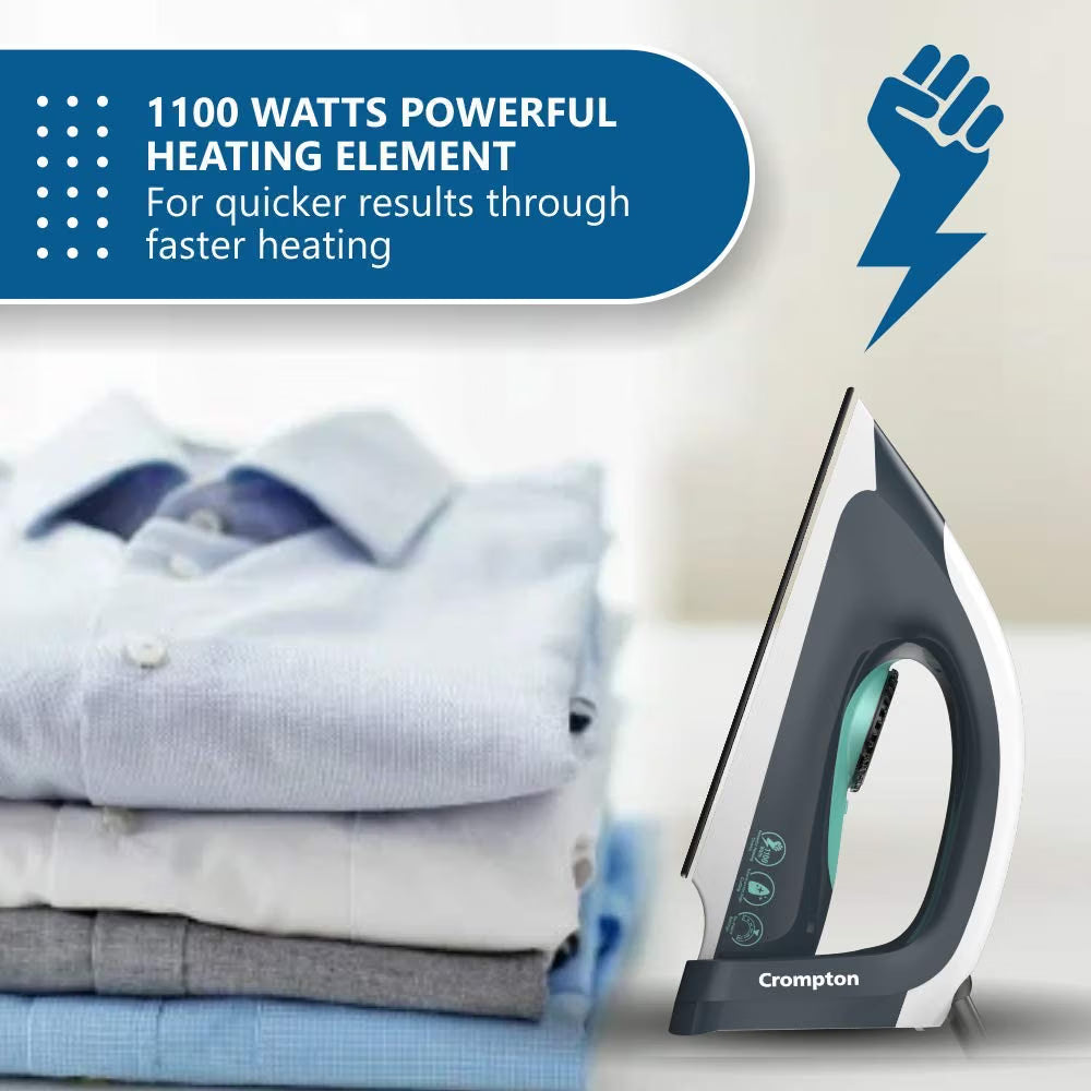 This Iron has 1100Wastts powerful heating element for quicker results through faster heating 