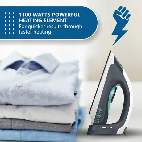 This Iron has 1100Wastts powerful heating element for quicker results through faster heating 