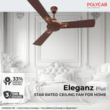 This eleganz Plus ceiling fan has 33% energy sving with 3 years coverage 