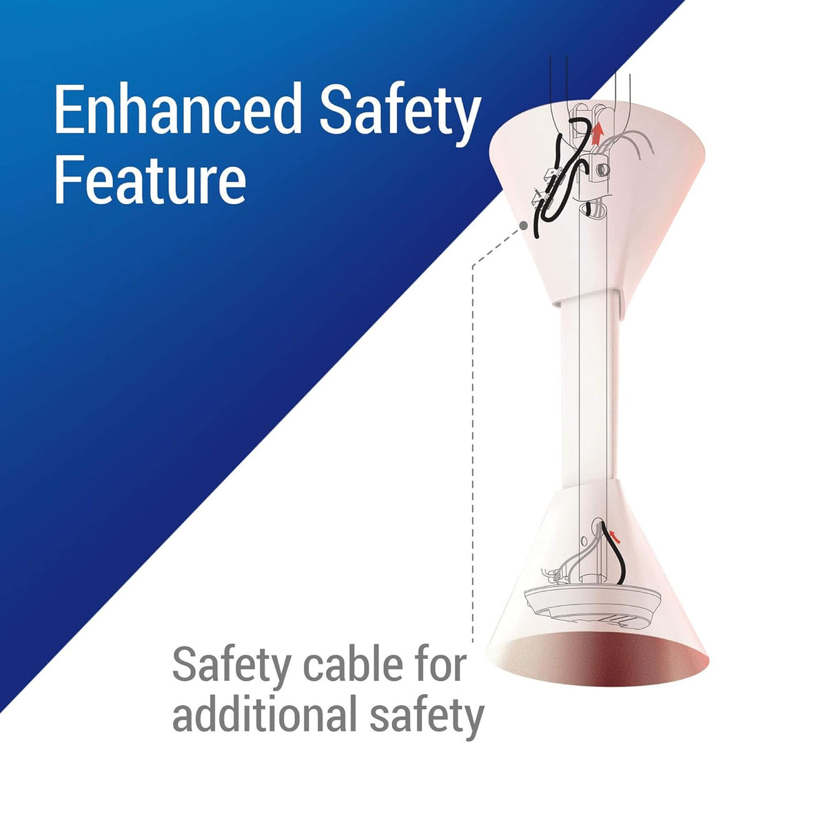 This ceiling fan has enhanced safety feature which has safety cable for additional safety 