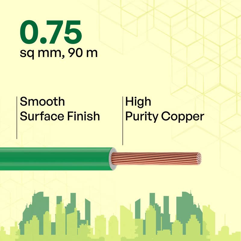 Polycab Etira PVC Insulated Copper 0.75 SQMM 90m House wire - Green