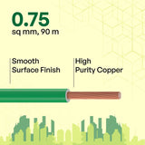 Polycab Etira PVC Insulated Copper 0.75 SQMM 90m House wire - Green