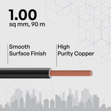 Polycab Etira PVC Insulated Copper 1 SQMM 90m House wire - Black