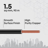 Polycab Etira PVC Insulated Copper 1.5 SQMM 90m House wire - Black