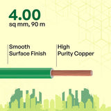 Polycab Etira PVC Insulated Copper 4 SQMM 90m House wire - Green