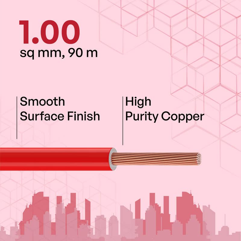 Polycab Etira PVC Insulated Copper 1 SQMM 90m House wire - Red