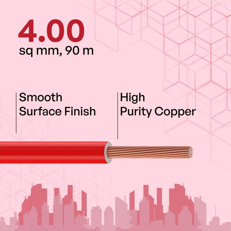 Polycab Etira PVC Insulated Copper 4 SQMM 90m House wire - Red