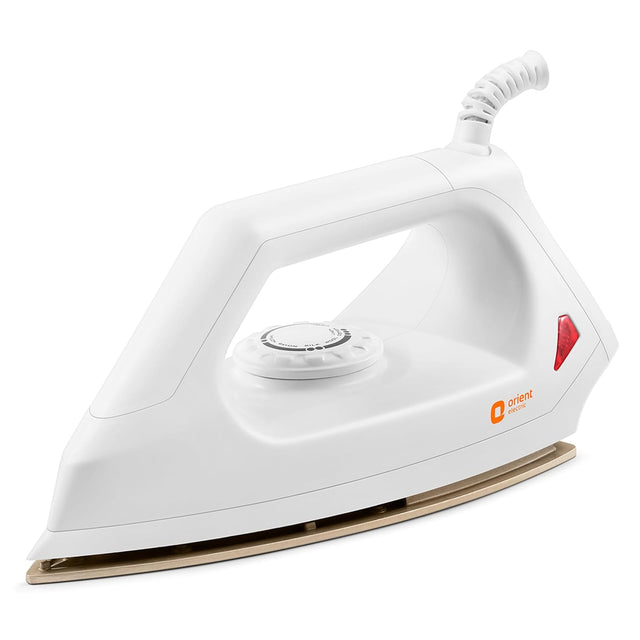 White dry iron with a red button on a white background