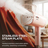This Garment Steamer 1200W stainless steel steam plate glides smoothly , steaming consistently 