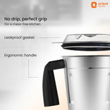 Kettle with ergonomic handle and leakproof gasket features, branded 'Orient Electric'.