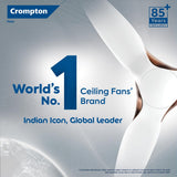 Crompton ceiling fan advertisement with text about being the world's number one ceiling fans brand.