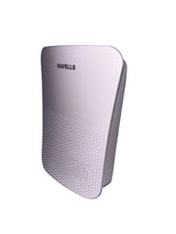 White electronic doorbell with 'Havells' branding on a gray background