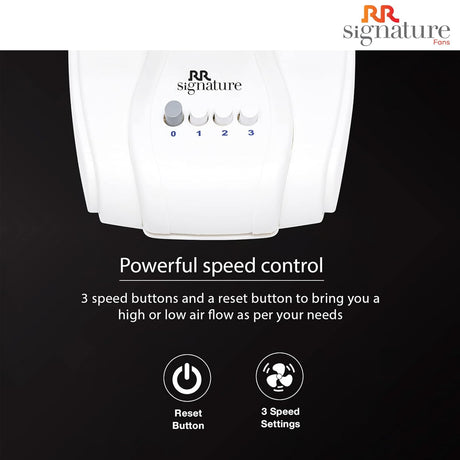 Hand dryer with RR Signature branding on a black background