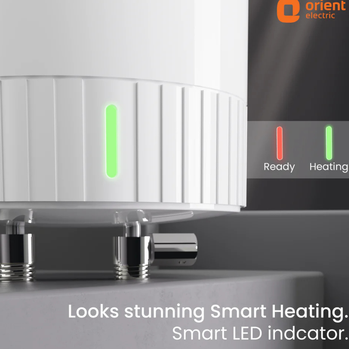 White radiator with green LED indicator and 'Orient Electric' branding.