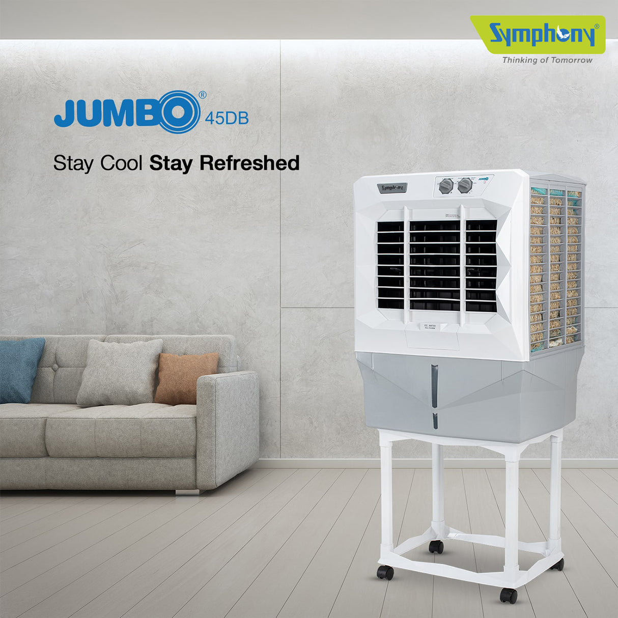 Symphony Jumbo 45 DB (Double Blower) Window Air Cooler - 41 Litre Tank, White