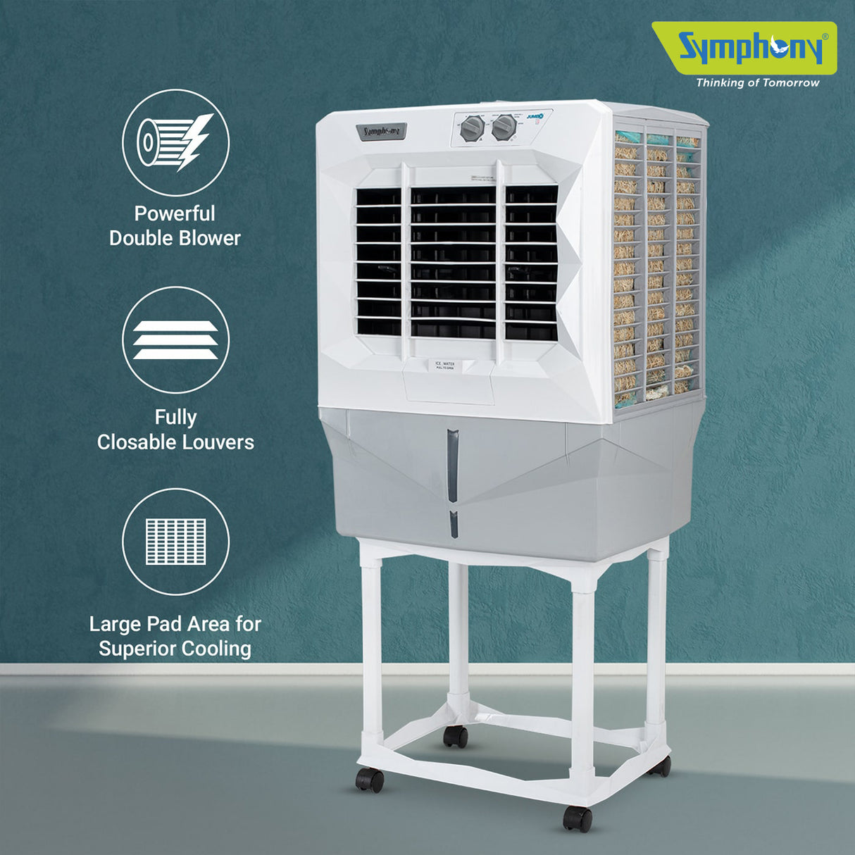 Symphony Jumbo 45 DB (Double Blower) Window Air Cooler - 41 Litre Tank, White