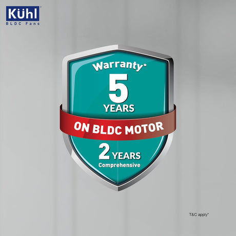 Kühl BLDC Fans warranty badge on a gray background