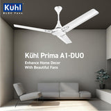Köhl Prima A1-DUO ceiling fan in a modern living room setting with 'Köhl' branding.