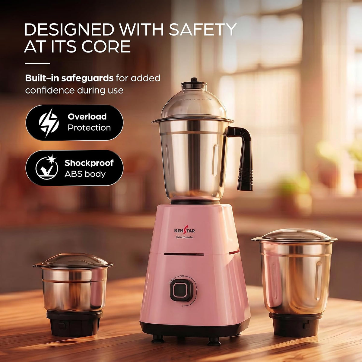 This mixer grinder has designed with safety at its core for overload protection and shckproof ABS body 