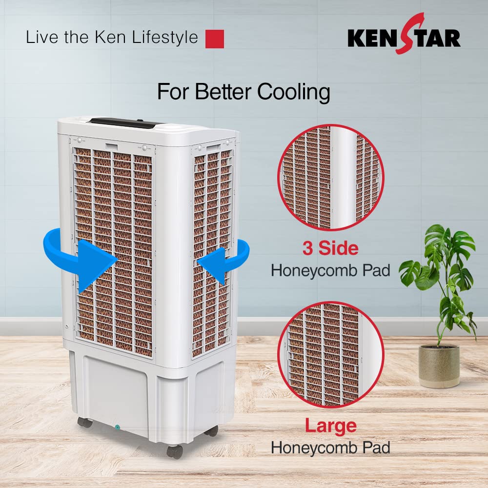 This cooler has 3 side Honey comb Pads with large honeycomb pad for better cooling lifestyle 