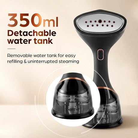 the kenstar fabrix garment steamer has 350ml detachable water tank which can be easy removed and easily refilling and uninterrupted steaming 